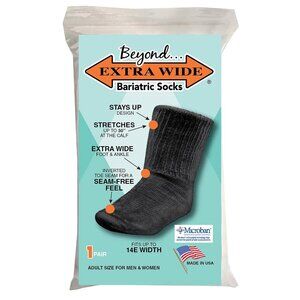 EXTRA-WIDE Bariatric Socks Adult Unisex Size 30" Stretch Black New USA